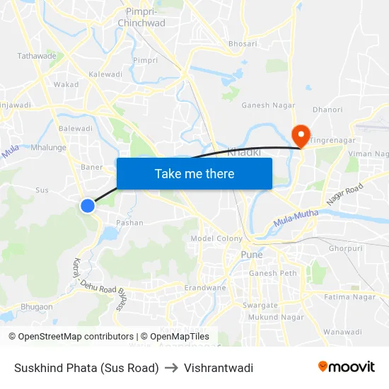 Suskhind Phata (Sus Road) to Vishrantwadi map