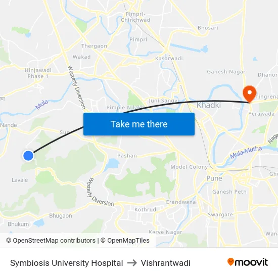 Symbiosis University Hospital to Vishrantwadi map