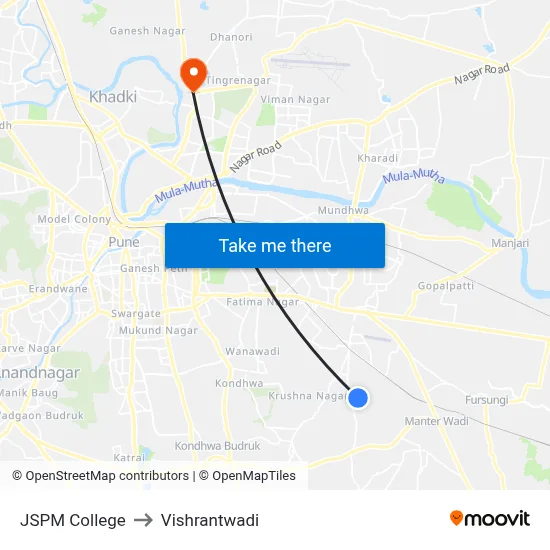 JSPM College to Vishrantwadi map