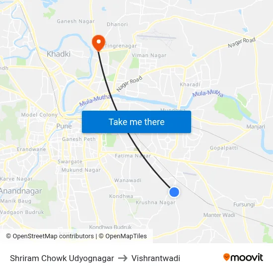 Shriram Chowk Udyognagar to Vishrantwadi map
