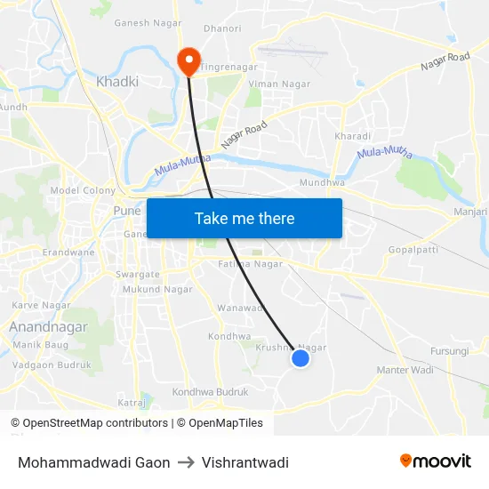 Mohammadwadi Gaon to Vishrantwadi map