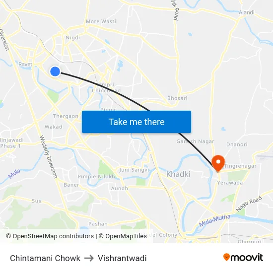 Chintamani Chowk to Vishrantwadi map