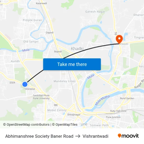 Abhimanshree Society Baner Road to Vishrantwadi map