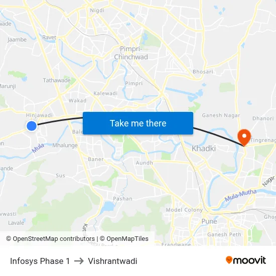 Infosys Phase 1 to Vishrantwadi map