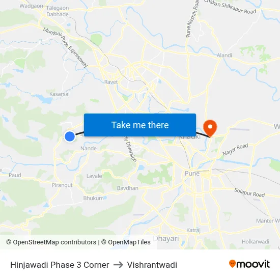 Hinjawadi Phase 3 Corner to Vishrantwadi map