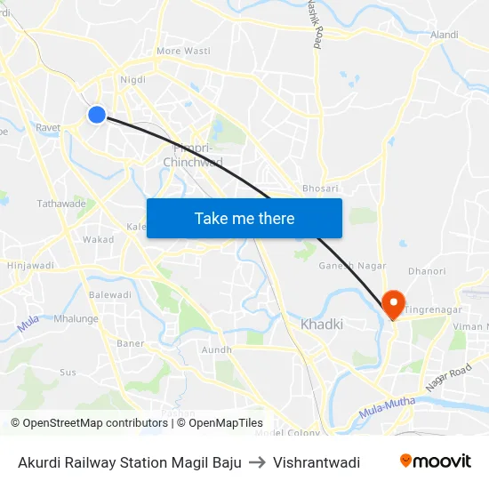 Akurdi Railway Station Magil Baju to Vishrantwadi map