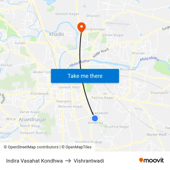 Indira Vasahat Kondhwa to Vishrantwadi map