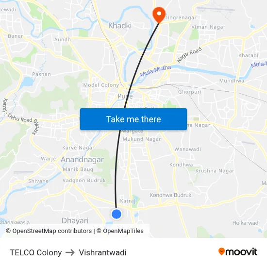 TELCO Colony to Vishrantwadi map