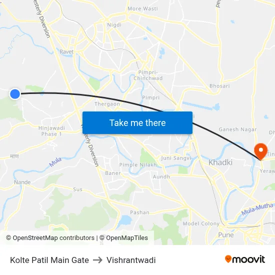Kolte Patil Main Gate to Vishrantwadi map