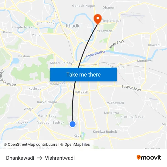Dhankawadi to Vishrantwadi map