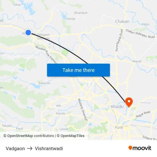 Vadgaon to Vishrantwadi map