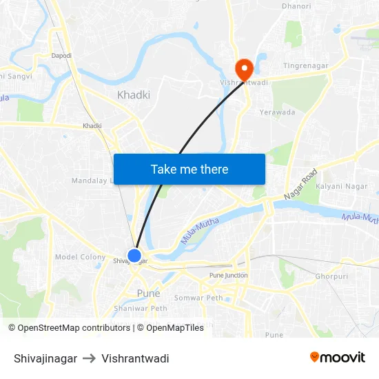 Shivajinagar to Vishrantwadi map