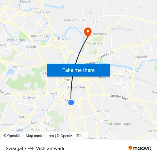 Swargate to Vishrantwadi map