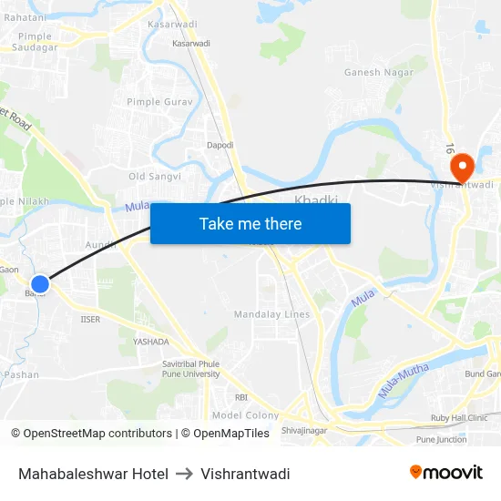 Mahabaleshwar Hotel to Vishrantwadi map