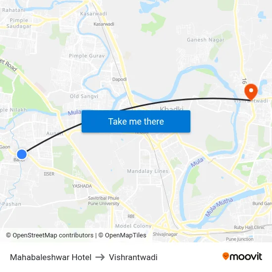 Mahabaleshwar Hotel to Vishrantwadi map