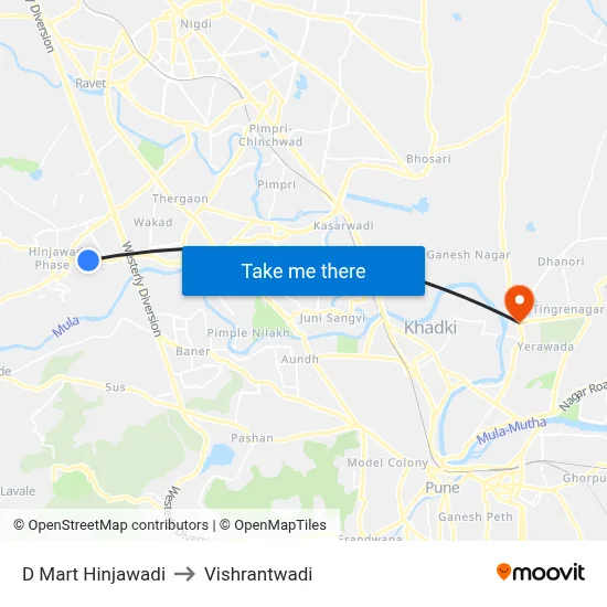 D Mart Hinjawadi to Vishrantwadi map