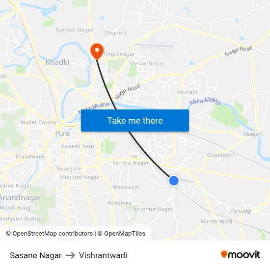 Sasane Nagar to Vishrantwadi map