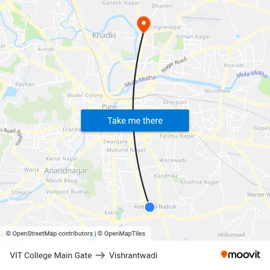 VIT College Main Gate to Vishrantwadi map