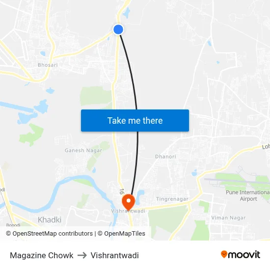 Magazine Chowk to Vishrantwadi map