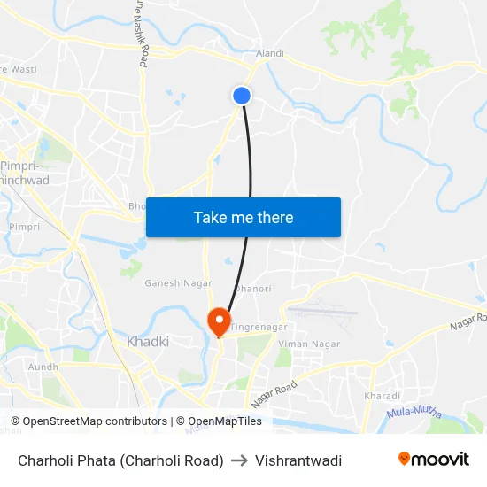 Charholi Phata (Charholi Road) to Vishrantwadi map