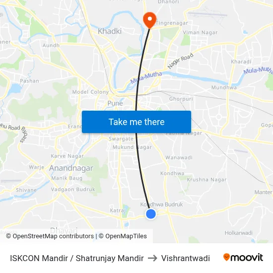 ISKCON Mandir / Shatrunjay Mandir to Vishrantwadi map