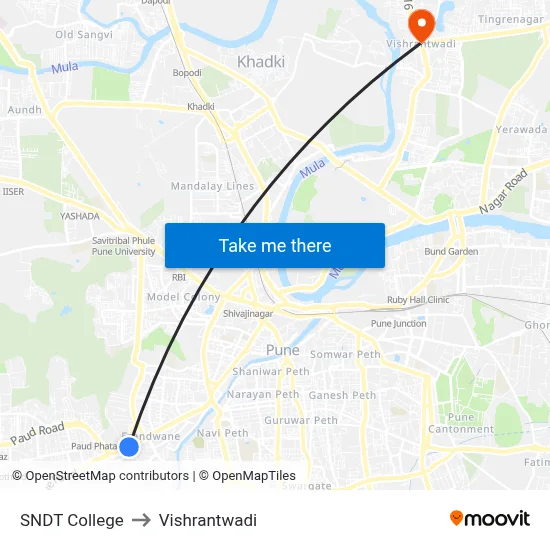 SNDT College to Vishrantwadi map