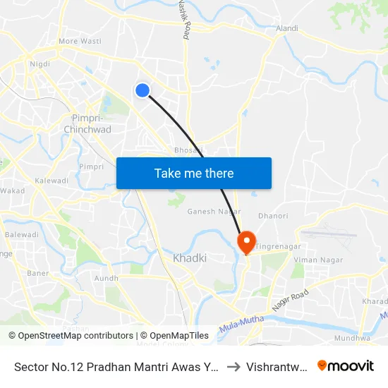 Sector No.12 Pradhan Mantri Awas Yojna to Vishrantwadi map