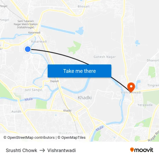 Srushti Chowk to Vishrantwadi map