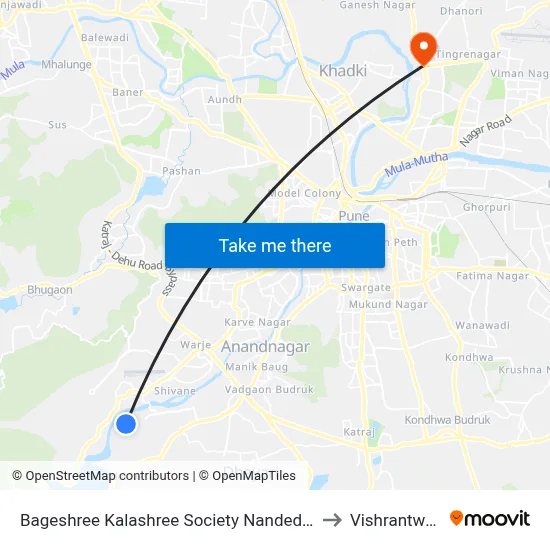 Bageshree Kalashree Society Nanded City to Vishrantwadi map
