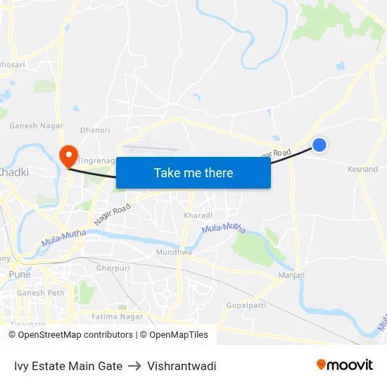 Ivy Estate Main Gate to Vishrantwadi map
