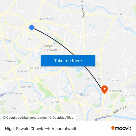 Nigdi Pawale Chowk to Vishrantwadi map