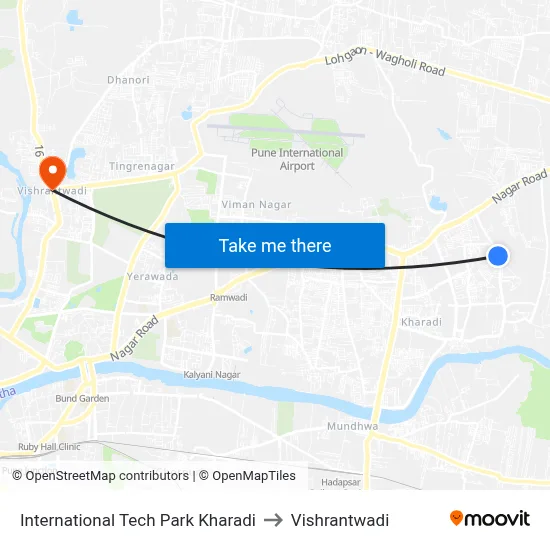International Tech Park Kharadi to Vishrantwadi map