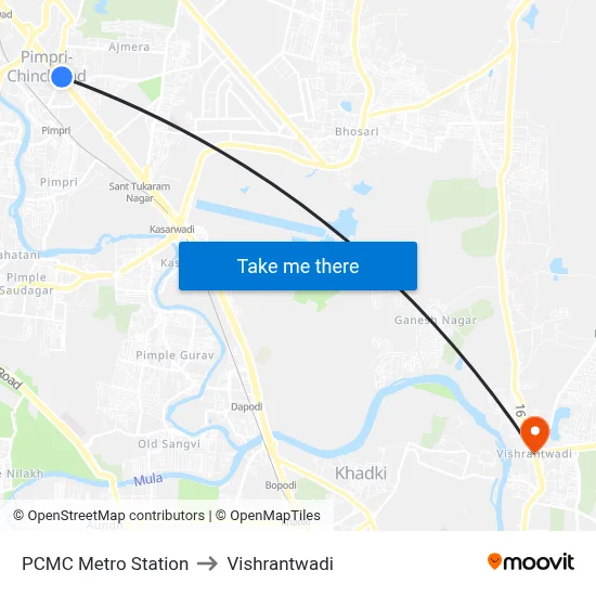 PCMC Metro Station to Vishrantwadi map