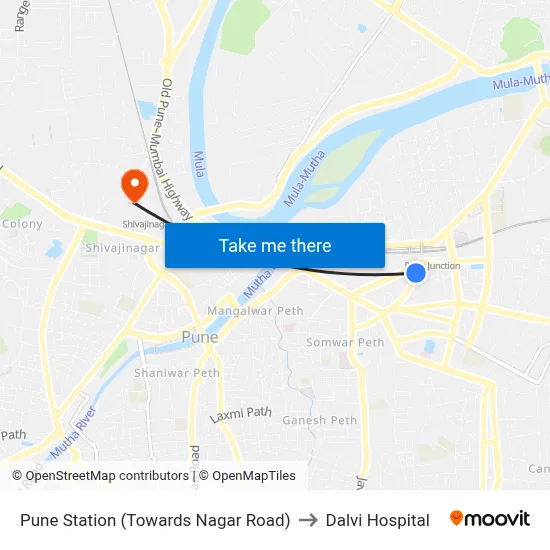 Pune Station (Towards Nagar Road) to Dalvi Hospital map
