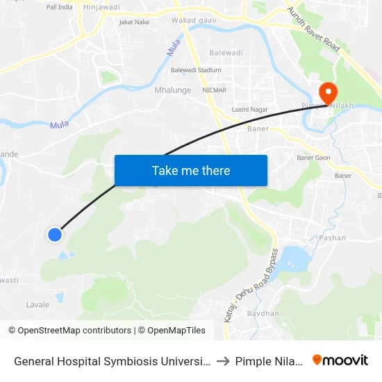 General Hospital Symbiosis University to Pimple Nilakh map