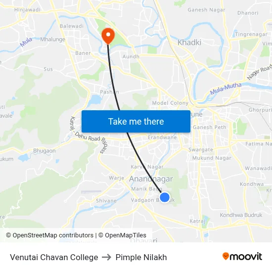 Venutai Chavan College to Pimple Nilakh map