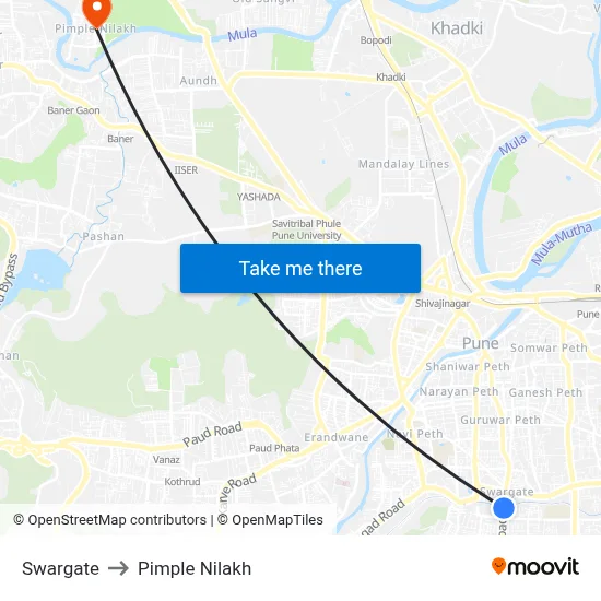 Swargate to Pimple Nilakh map