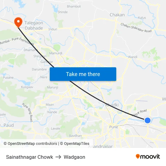 Sainathnagar Chowk to Wadgaon map