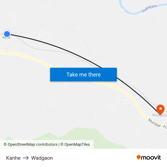 Kanhe to Wadgaon map