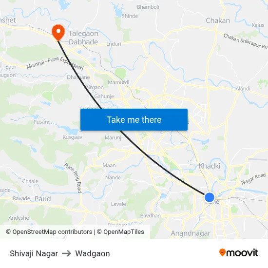 Shivaji Nagar to Wadgaon map