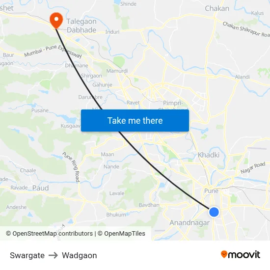 Swargate to Wadgaon map