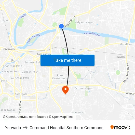 Yerwada to Command Hospital Southern Command map