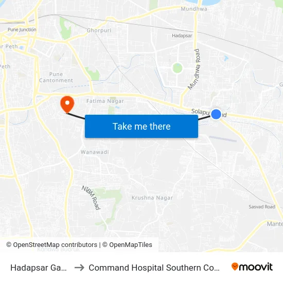 Hadapsar Gadital to Command Hospital Southern Command map