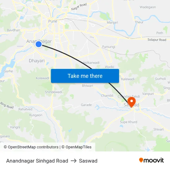 Anandnagar Sinhgad Road to Saswad map