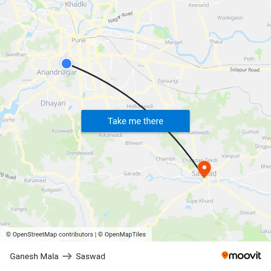 Ganesh Mala to Saswad map