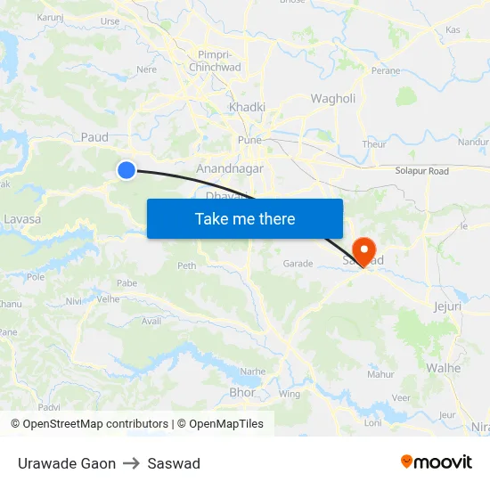 Urawade Gaon to Saswad map