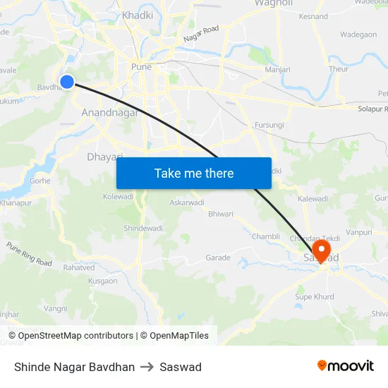 Shinde Nagar Bavdhan to Saswad map