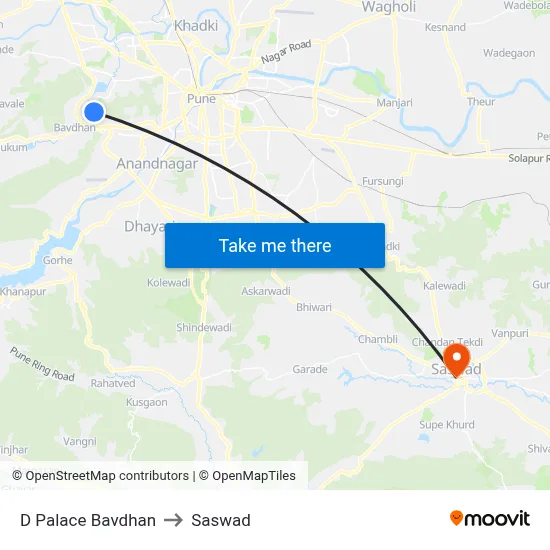 D Palace Bavdhan to Saswad map