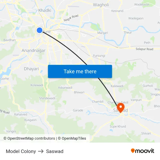 Model Colony to Saswad map