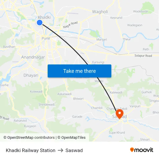 Khadki Railway Station to Saswad map